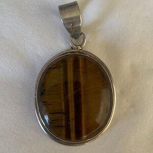 𝅺vintage TIGER EYE STERLING SILVER 925 LARGE OVAL PENDANT​